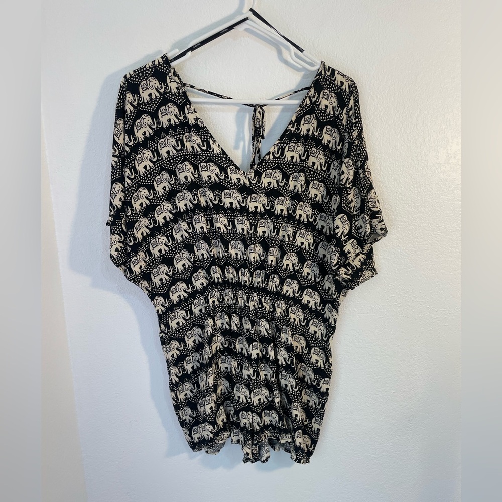 F21 black and white, elephant print romper, Size L